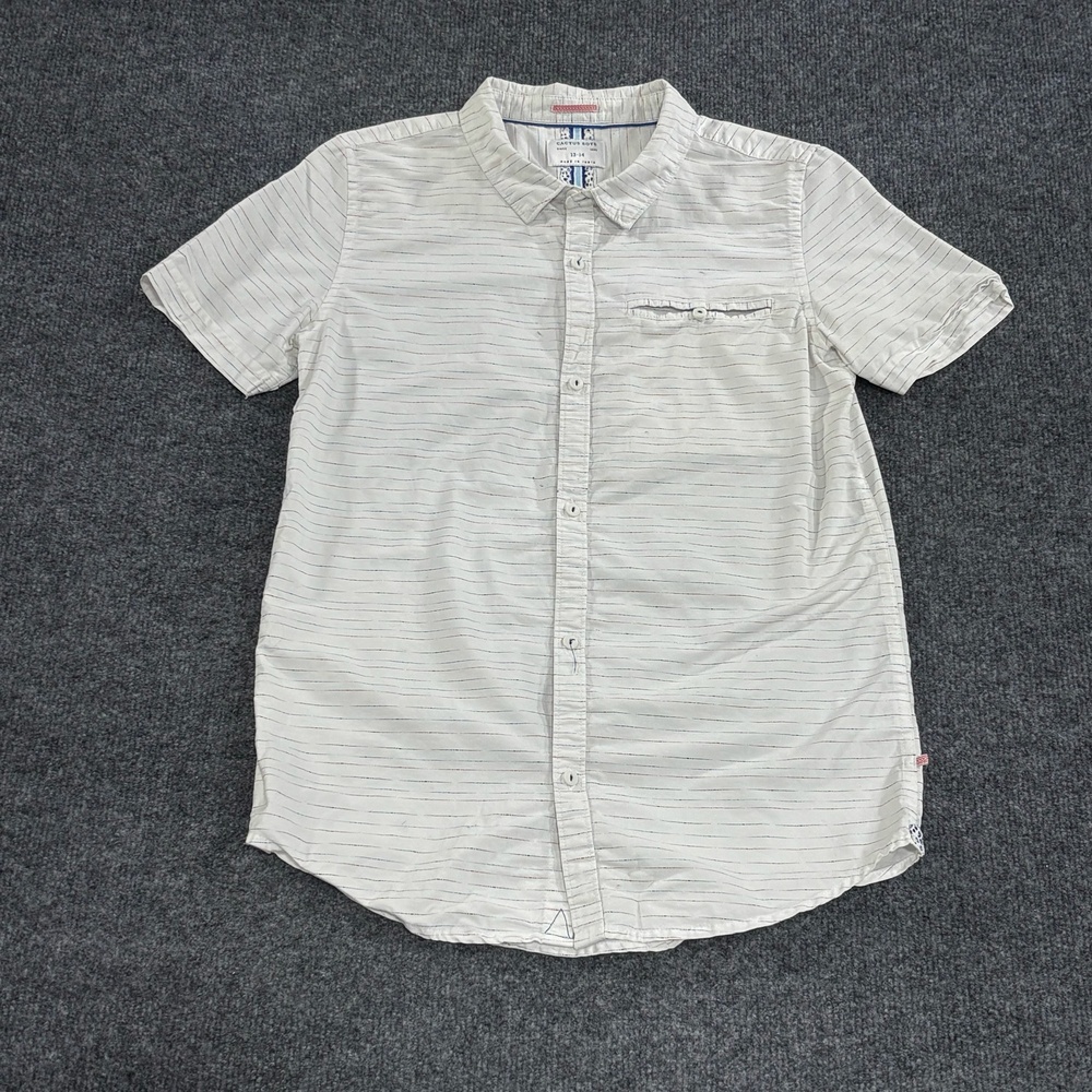 Cactus Shirt Boys 13-14 White Pinstripe Short Sleeve Button Front Casual Top
